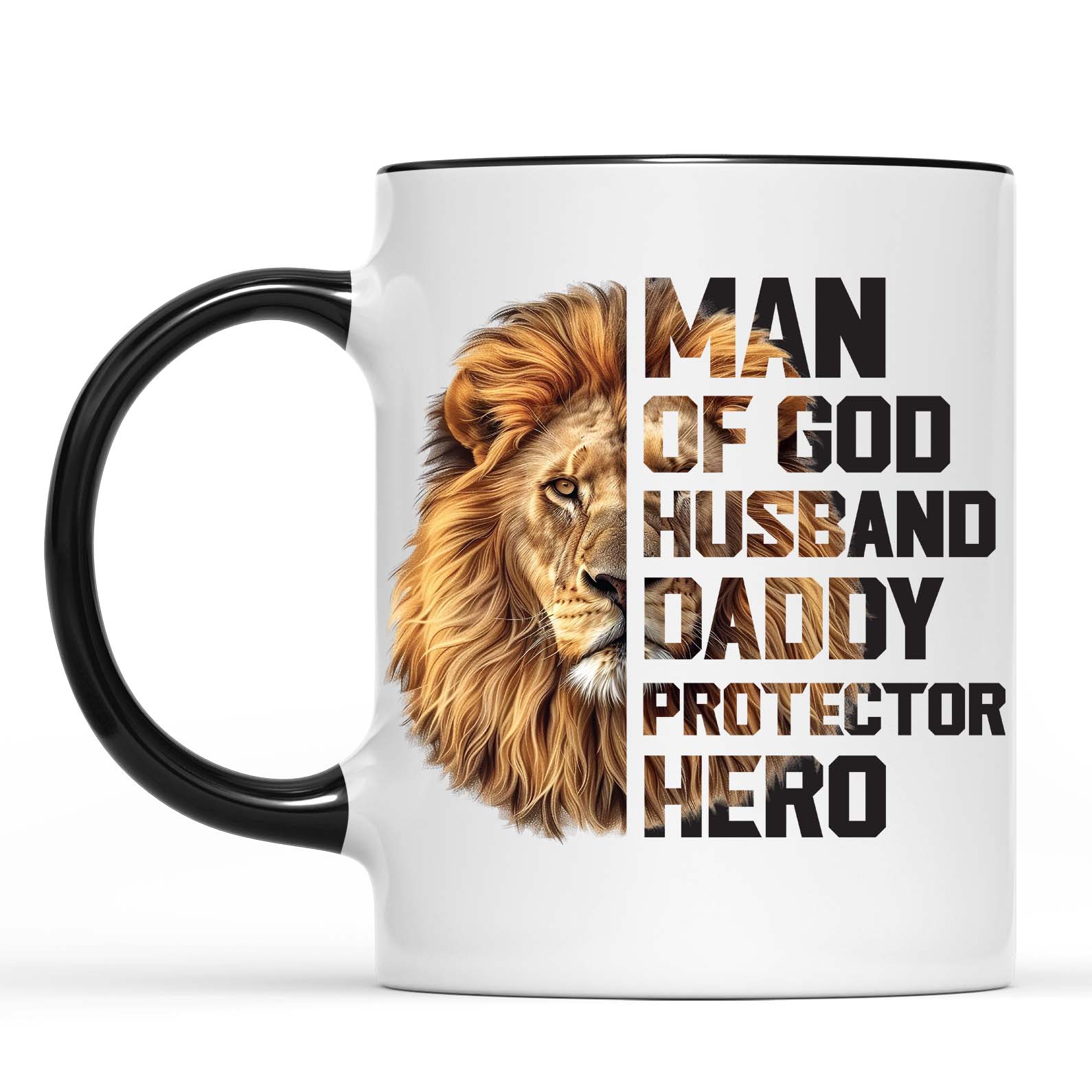 Christian Dad Mug | Man of God Coffee Mug with Bible Verse & Lion | Jesus Gift for Religious Father, Father’s Day Christian Gift Idea 682250