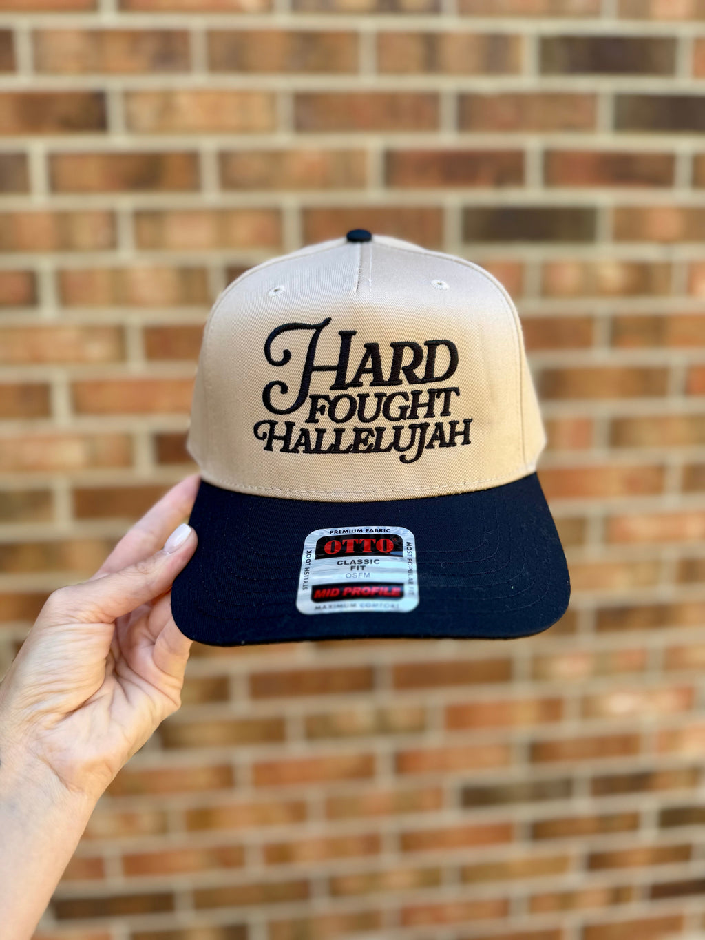 Hard Fought Hallelujah Embroidered Hat | Two Tone Trucker Hat | Faith Hat | Christian Gift | Puff Embroidery | Retro Baseball Cap