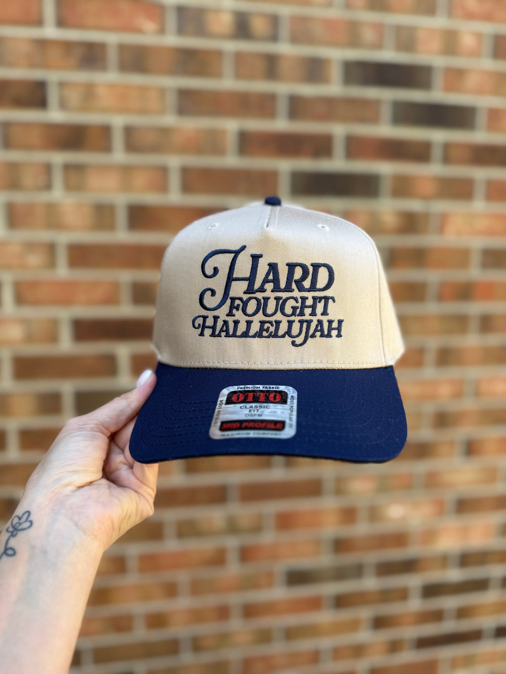 Hard Fought Hallelujah Embroidered Hat | Two Tone Trucker Hat | Faith Hat | Christian Gift | Puff Embroidery | Retro Baseball Cap