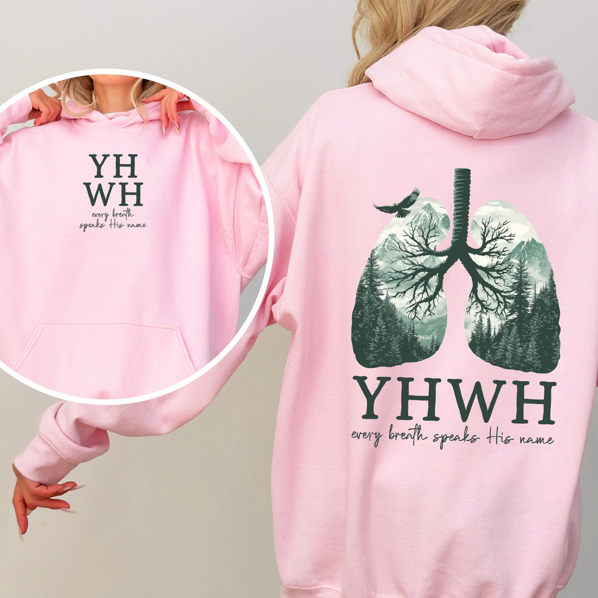 YHWH Lungs Christian, Front and Back, Every Breath Speak His Name, Hebrew, Name of God, Faith Apparel Hoodie, Hooded Sweatshirt