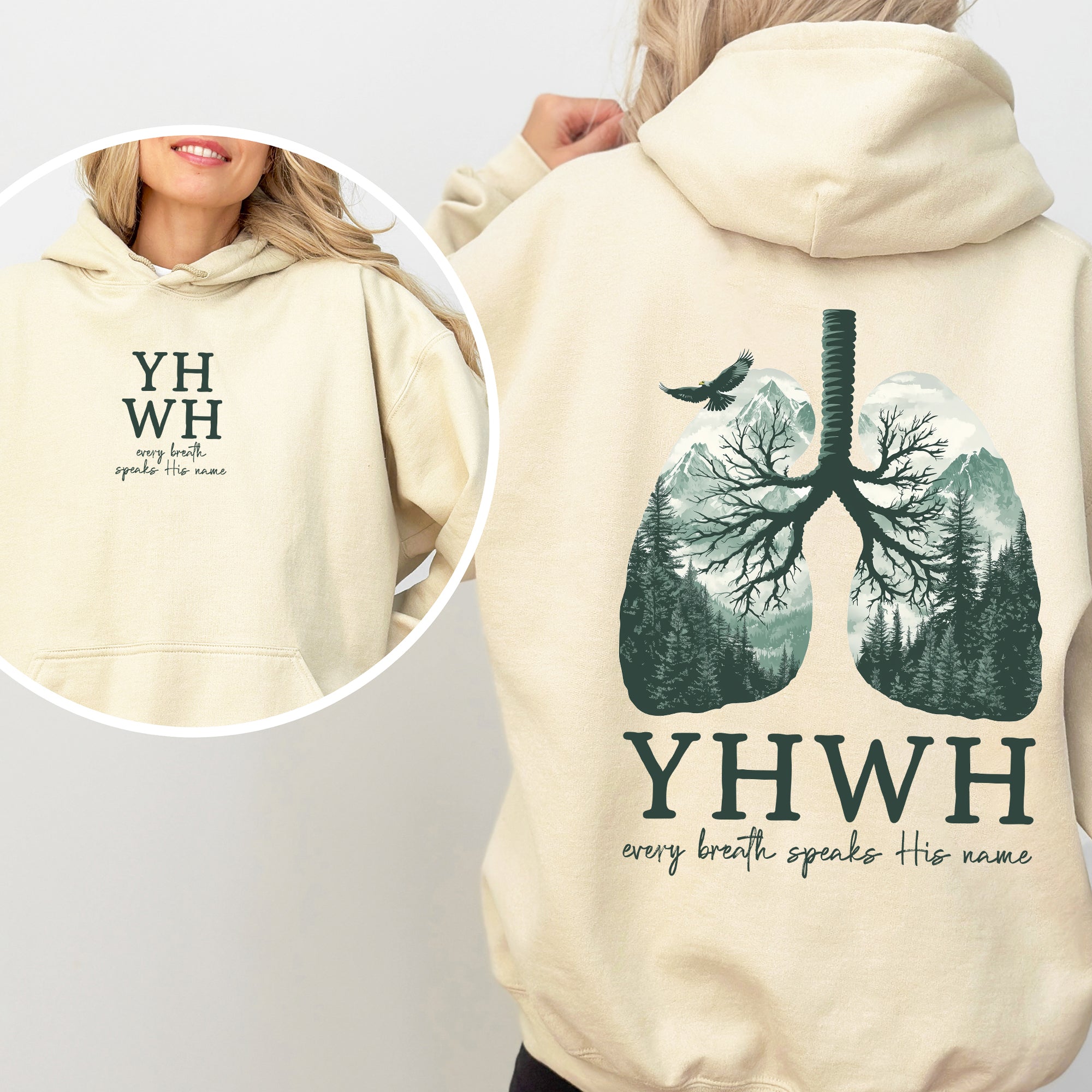 YHWH Lungs Christian, Front and Back, Every Breath Speak His Name, Hebrew, Name of God, Faith Apparel Hoodie, Hooded Sweatshirt