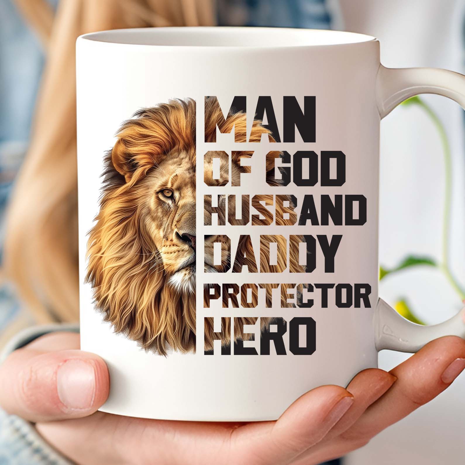 Christian Dad Mug | Man of God Coffee Mug with Bible Verse & Lion | Jesus Gift for Religious Father, Father’s Day Christian Gift Idea 682250