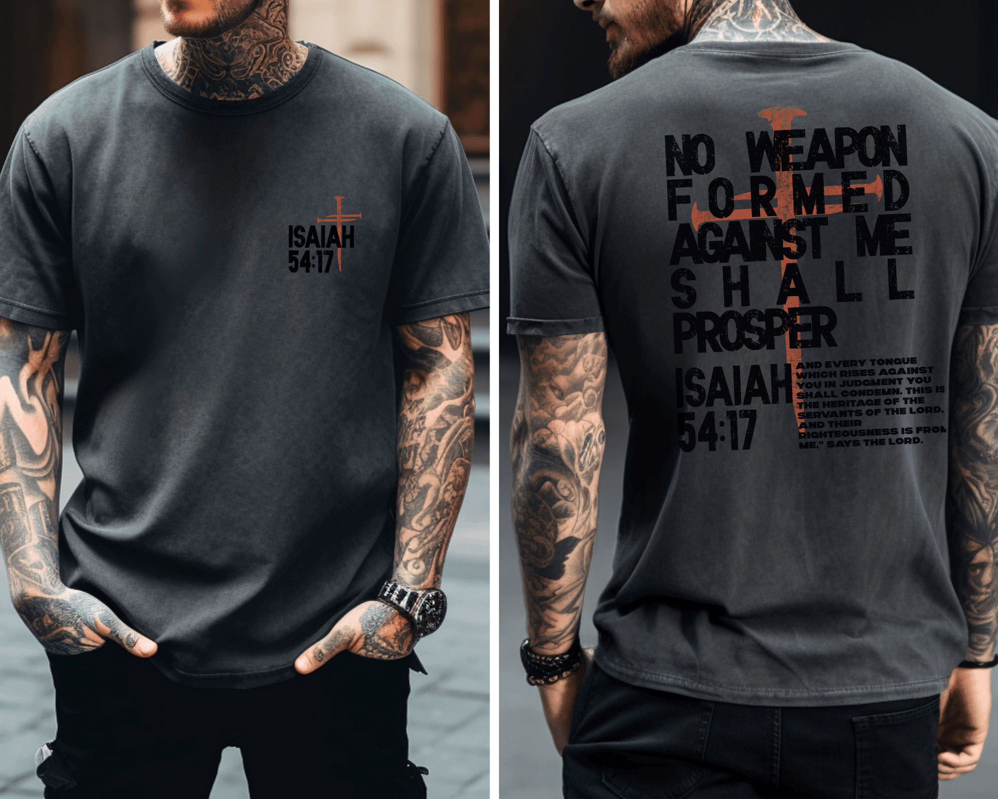 Isaiah 54:17 Men’s Christian T-Shirt | No Weapon Formed Shall Prosper Shirt | Bible Verse Tee for Him | Gildan Softstyle | Scripture Faith Shirt | Unisex Fit